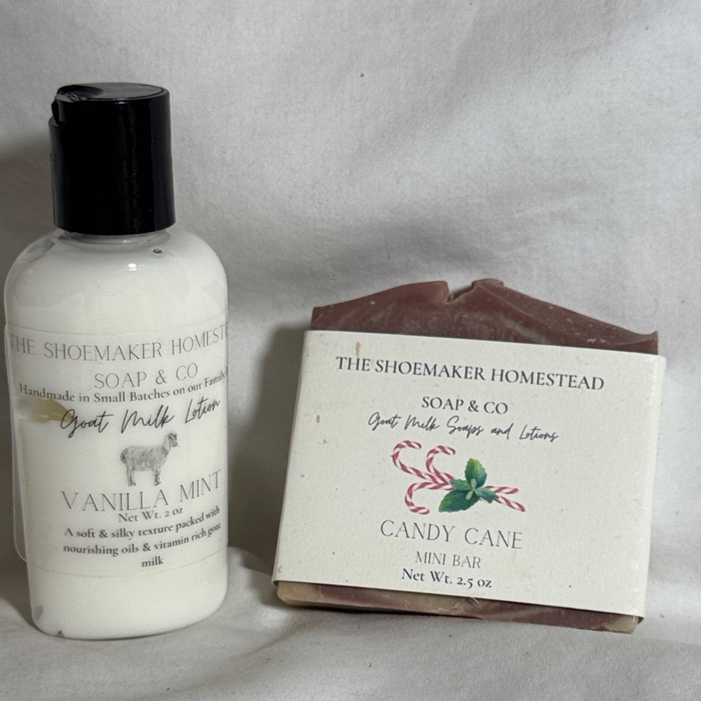 Vanilla Mint Goat Milk Lotion and Candy Cane Soap Set